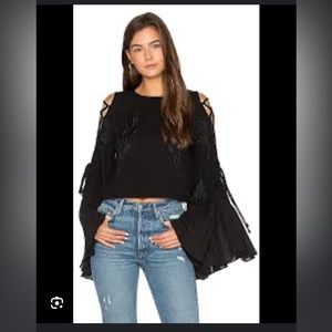 ALICE MCCALL LOVE LIKE TOP Black Crop Top Lace Up Wide Bell Sleeve US 2 NWT